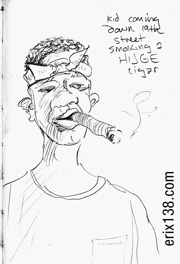 Kid coming down 19th Street Washington DC with a huge cigar