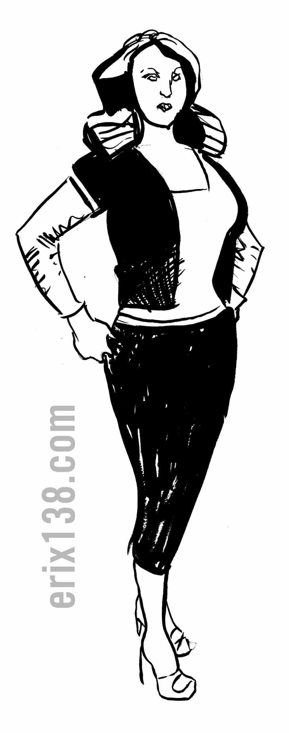 Ink Drawing Lady Standing